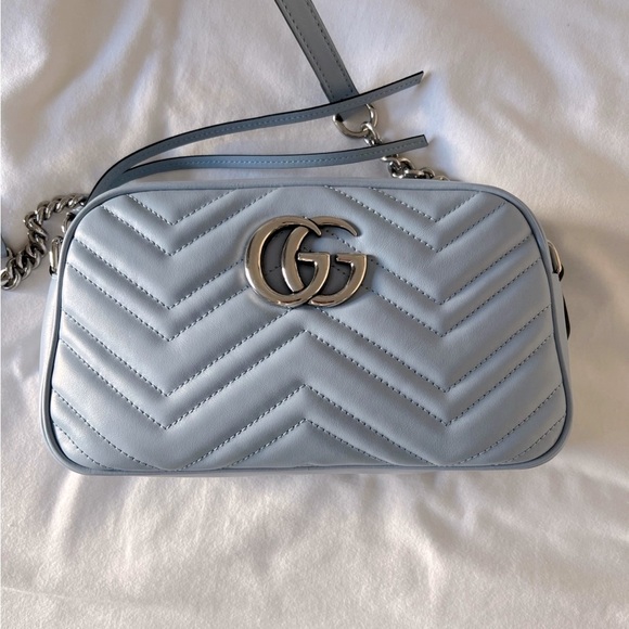 Authentic Gucci GG Marmont Calfskin Crossbody Chain Shoulder Bag Blue - Picture 1 of 14